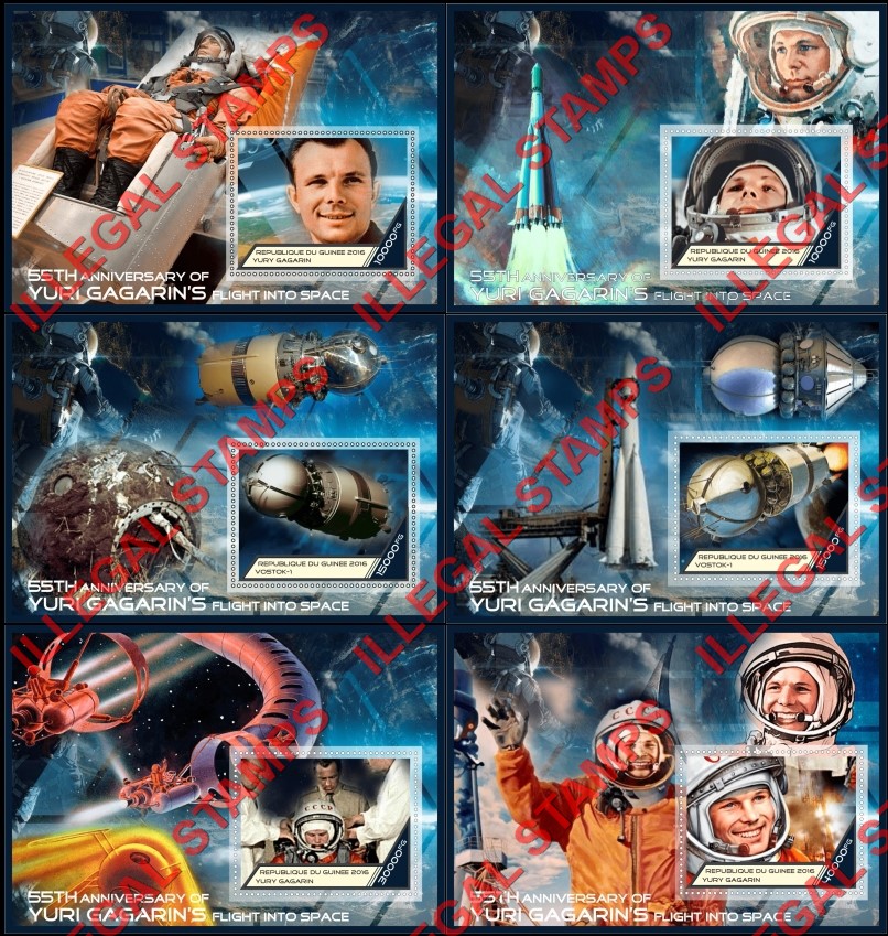 Guinea Republic 2016 Space Yuri Gagarin and Vostok-1 Illegal Stamp Souvenir Sheets of 1
