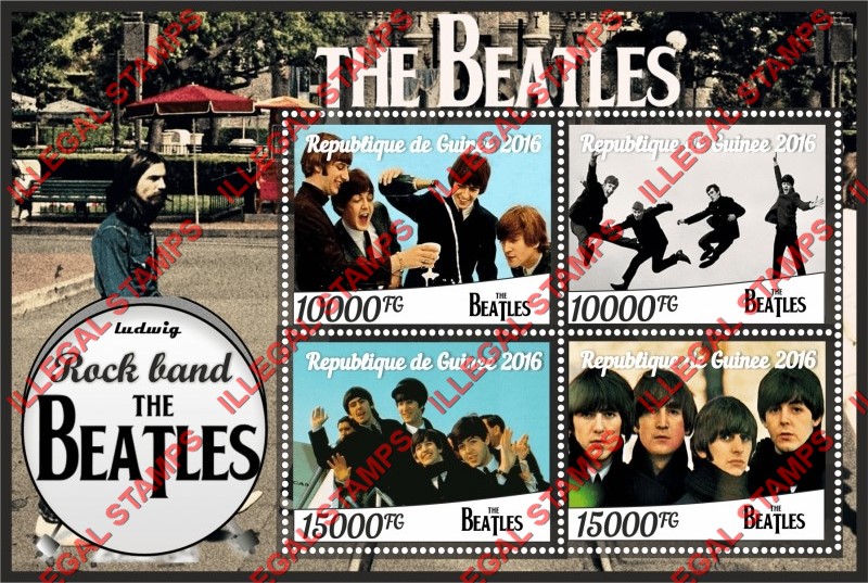 Guinea Republic 2016 The Beatles Illegal Stamp Souvenir Sheet of 4