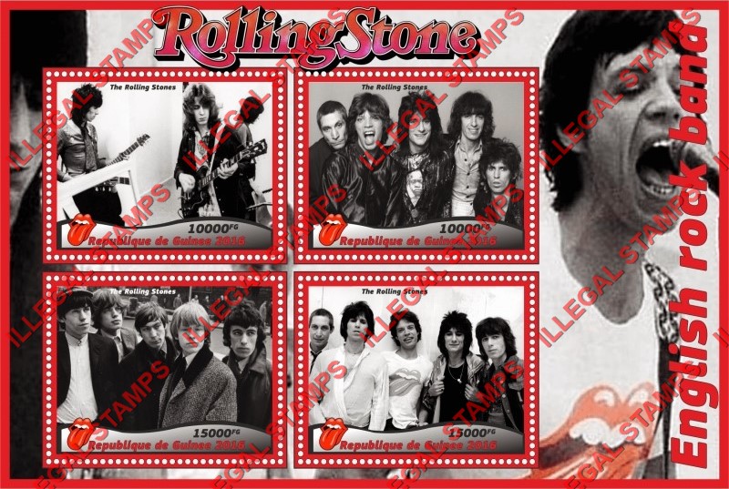 Guinea Republic 2016 The Rolling Stones Illegal Stamp Souvenir Sheet of 4