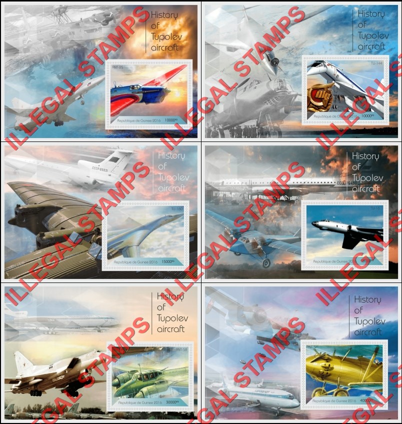 Guinea Republic 2016 Tupolev Aircraft History Illegal Stamp Souvenir Sheets of 1