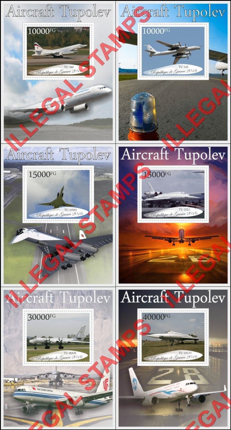 Guinea Republic 2016 Tupolev Aircraft Illegal Stamp Souvenir Sheets of 1