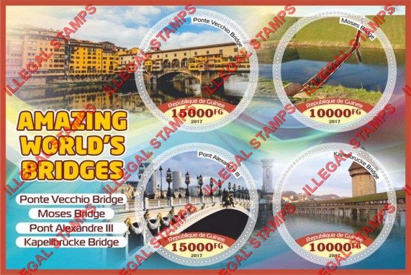 Guinea Republic 2017 Bridges (different a) Illegal Stamp Souvenir Sheet of 4