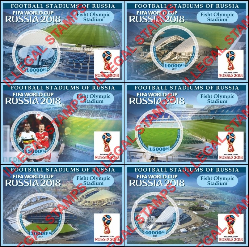 Guinea Republic 2017 FIFA World Cup Soccer in Russia in 2018 Football Stadiums Illegal Stamp Souvenir Sheets of 1