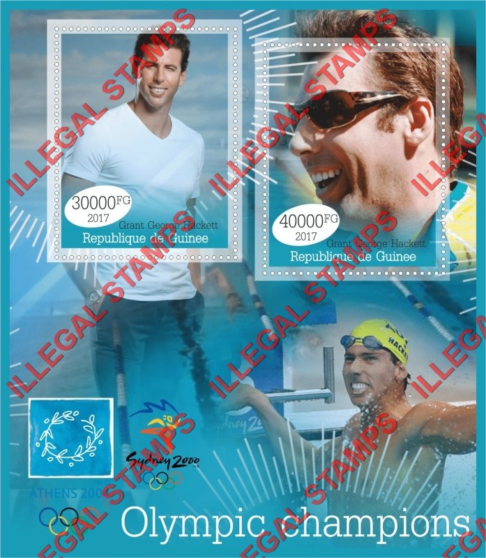 Guinea Republic 2017 Grant George Hackett Olympic Swimming Champion Illegal Stamp Souvenir Sheet of 2