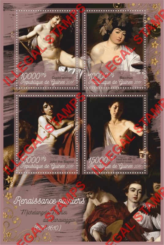 Guinea Republic 2017 Paintings by Michelangelo Caravaggio Illegal Stamp Souvenir Sheet of 4