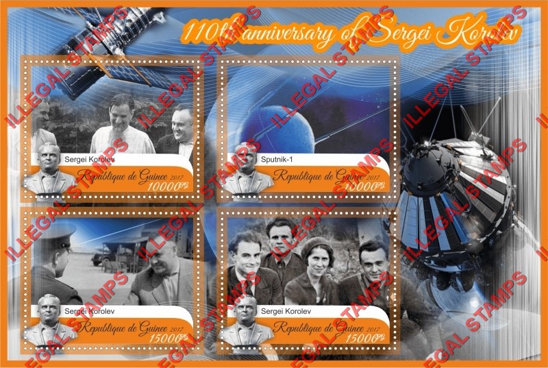Guinea Republic 2017 Space Sergei Korolev Illegal Stamp Souvenir Sheet of 4