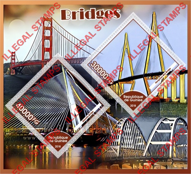 Guinea Republic 2018 Bridges (different) Illegal Stamp Souvenir Sheet of 2
