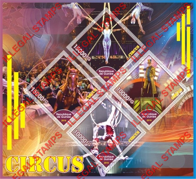 Guinea Republic 2018 Circus Illegal Stamp Souvenir Sheet of 4