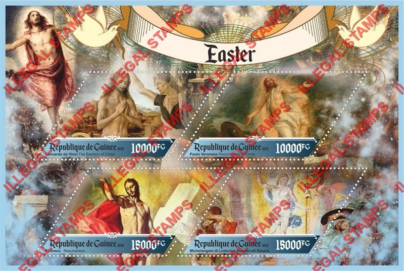 Guinea Republic 2018 Easter Paintings Illegal Stamp Souvenir Sheet of 4