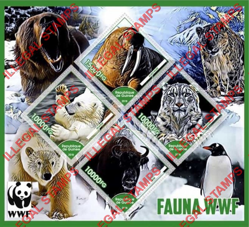 Guinea Republic 2018 Fauna WWF (World Wildlife Foundation) Illegal Stamp Souvenir Sheet of 4