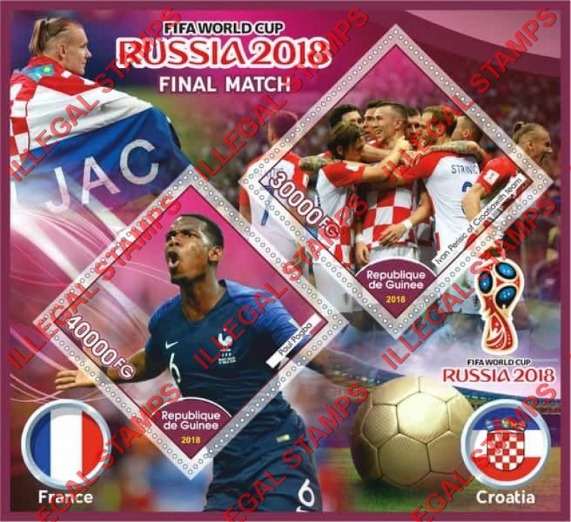 Guinea Republic 2018 FIFA World Cup Soccer in Russia Final Match Illegal Stamp Souvenir Sheet of 2