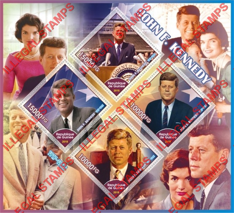 Guinea Republic 2018 John F. Kennedy Illegal Stamp Souvenir Sheet of 4