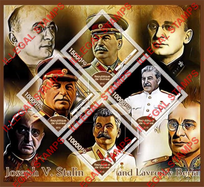 Guinea Republic 2018 Joseph Stalin and Lavrenty Beria Illegal Stamp Souvenir Sheet of 4