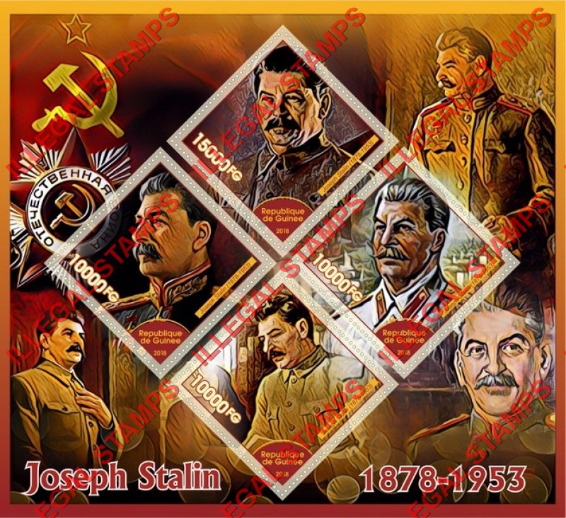 Guinea Republic 2018 Joseph Stalin (different a) Illegal Stamp Souvenir Sheet of 4