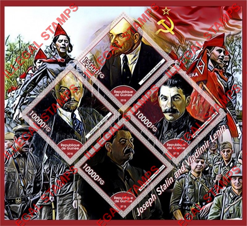 Guinea Republic 2018 Lenin and Stalin (different) Illegal Stamp Souvenir Sheet of 4