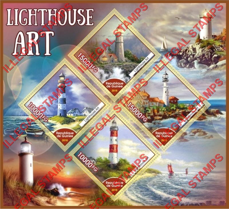 Guinea Republic 2018 Lighthouses Illegal Stamp Souvenir Sheet of 4