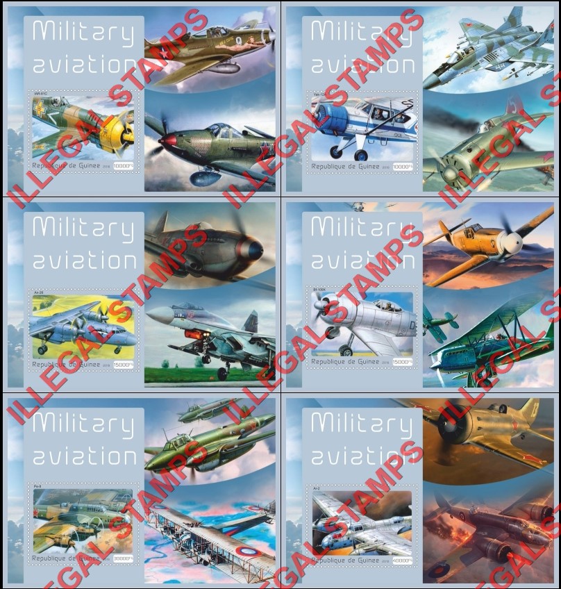 Guinea Republic 2018 Military Aviation Illegal Stamp Souvenir Sheets of 1