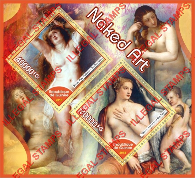 Guinea Republic 2018 Naked Art Illegal Stamp Souvenir Sheet of 2