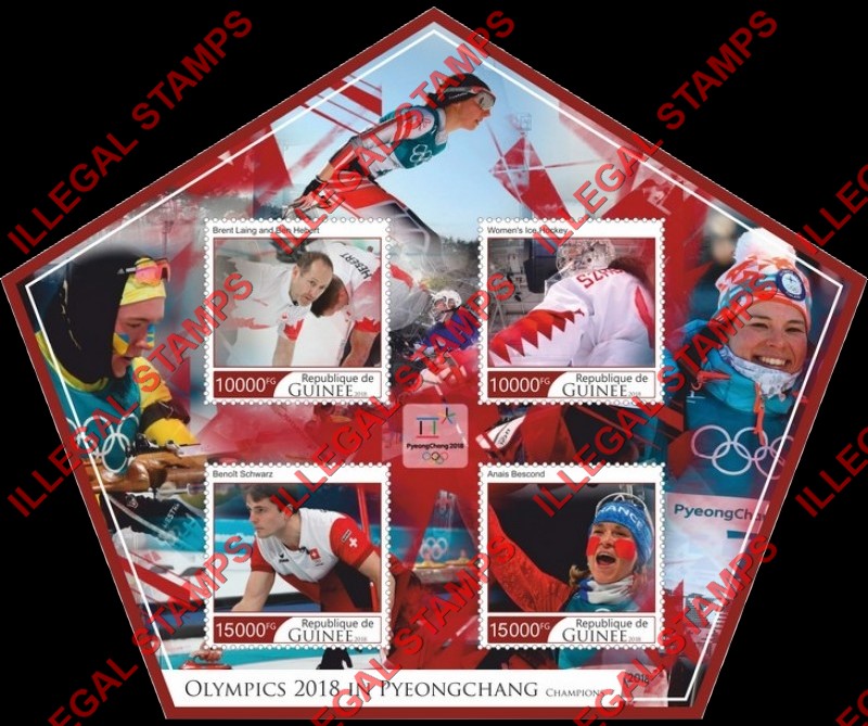 Guinea Republic 2018 Olympic Games in PyeongChang Champions Illegal Stamp Souvenir Sheet of 4
