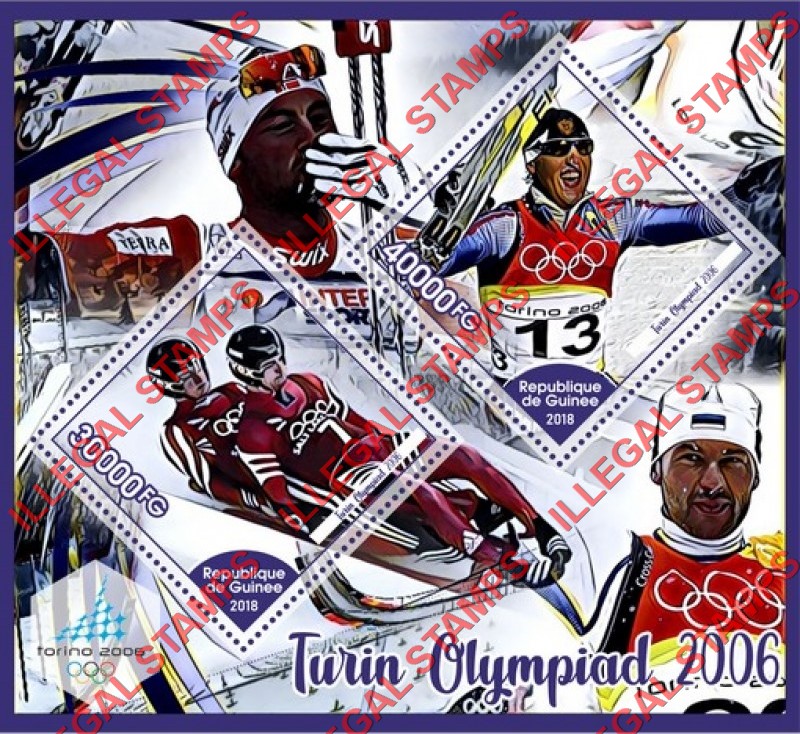 Guinea Republic 2018 Olympic Games in Torino in 2006 Turin Olympiad Illegal Stamp Souvenir Sheet of 2