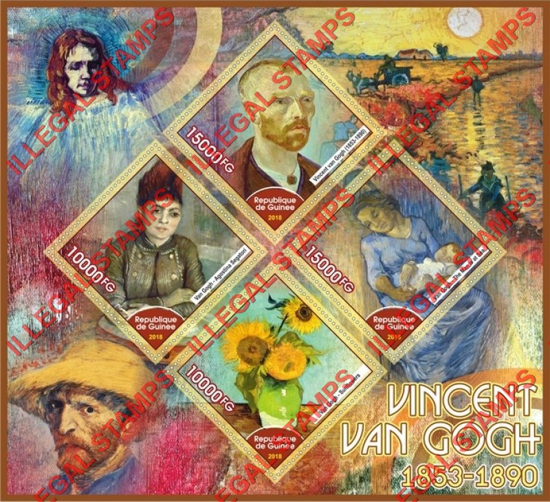 Guinea Republic 2018 Paintings by Vincent van Gogh Illegal Stamp Souvenir Sheet of 4
