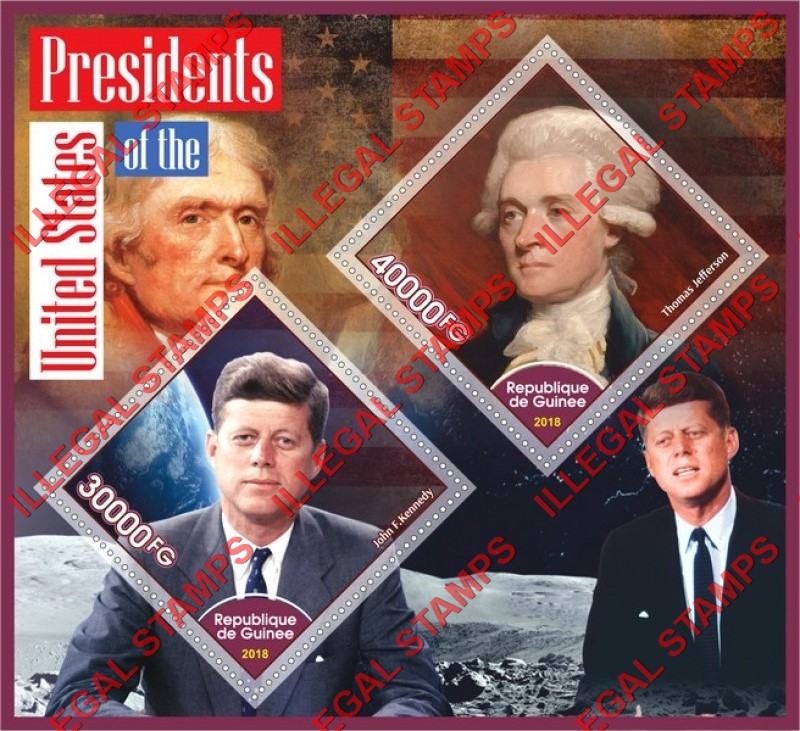Guinea Republic 2018 Presidents of the United States Illegal Stamp Souvenir Sheet of 2