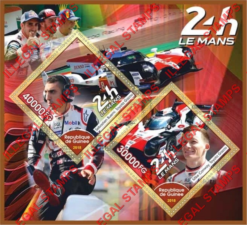 Guinea Republic 2018 Race Car Drivers 24h Le Mans Illegal Stamp Souvenir Sheet of 2