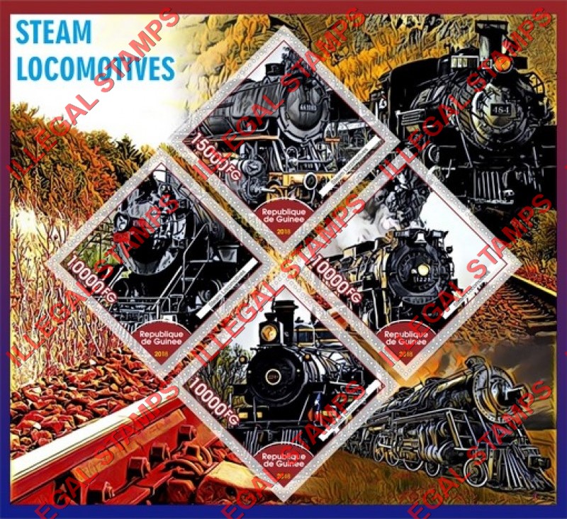 Guinea Republic 2018 Steam Locomotives Illegal Stamp Souvenir Sheet of 4