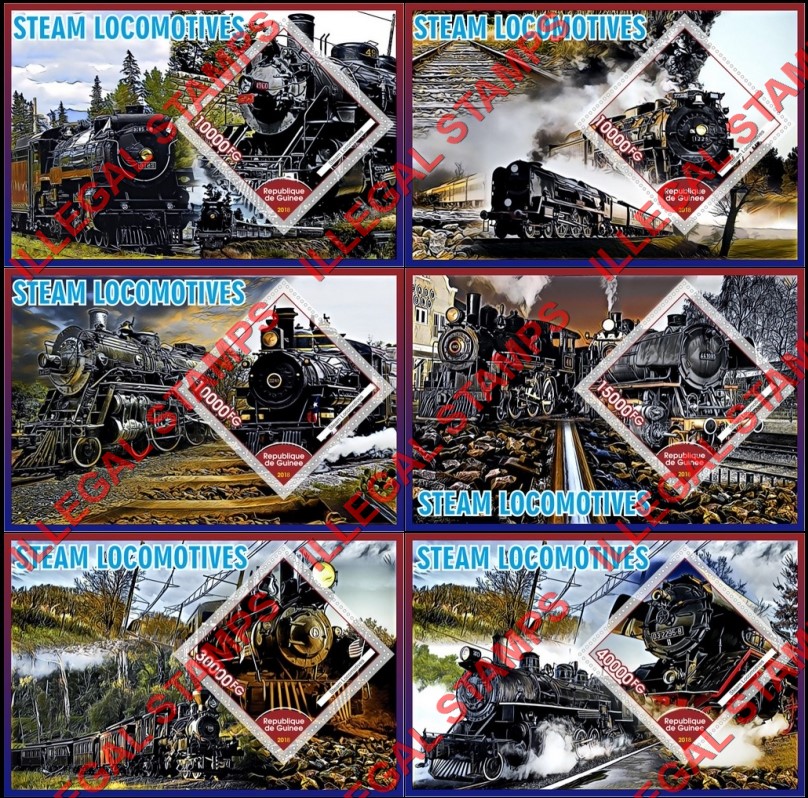 Guinea Republic 2018 Steam Locomotives Illegal Stamp Souvenir Sheets of 1