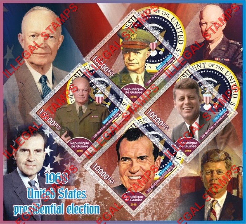 Guinea Republic 2018 United States 1960 Presidential Election Illegal Stamp Souvenir Sheet of 4