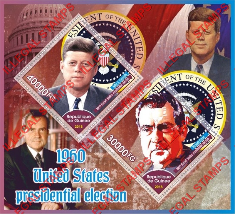 Guinea Republic 2018 United States 1960 Presidential Election Illegal Stamp Souvenir Sheet of 2
