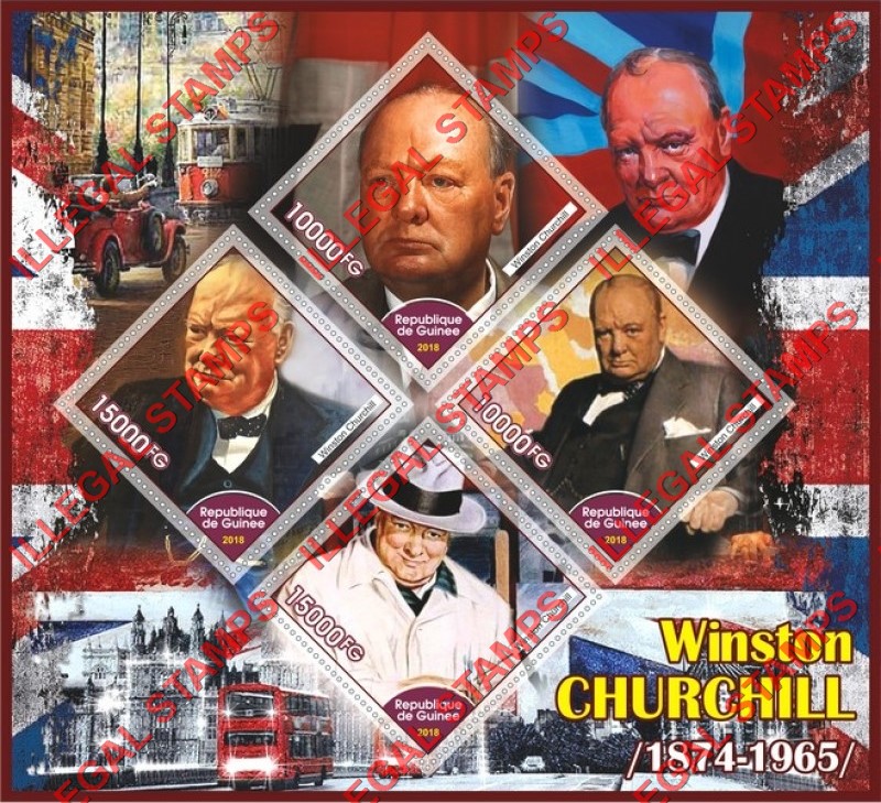 Guinea Republic 2018 Winston Churchill Illegal Stamp Souvenir Sheet of 4