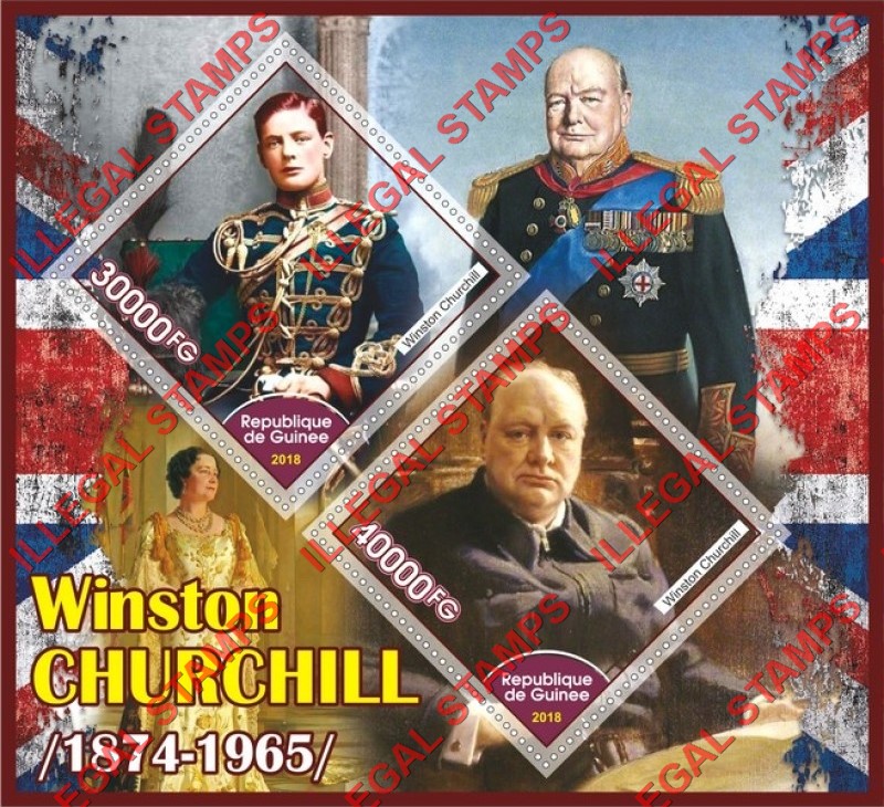 Guinea Republic 2018 Winston Churchill Illegal Stamp Souvenir Sheet of 2