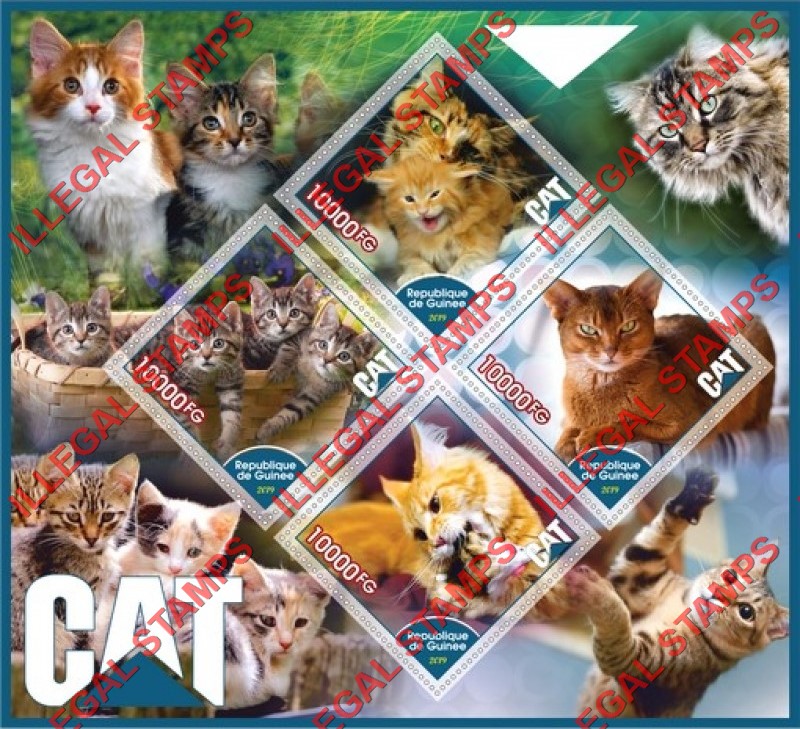 Guinea Republic 2019 Cats Illegal Stamp Souvenir Sheet of 4
