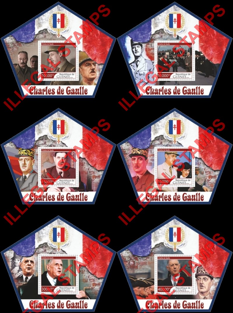 Guinea Republic 2019 Charles de Gaulle Illegal Stamp Souvenir Sheets of 1