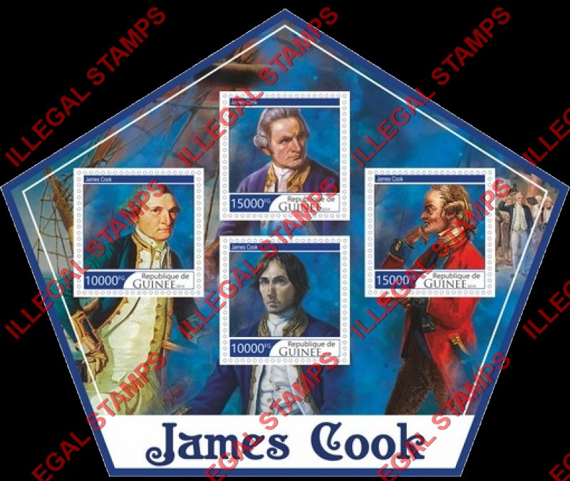 Guinea Republic 2019 James Cook Illegal Stamp Souvenir Sheet of 4