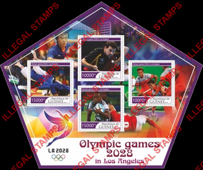 Guinea Republic 2019 Olympic Games in Los Angeles in 2028 (different) Illegal Stamp Souvenir Sheet of 4