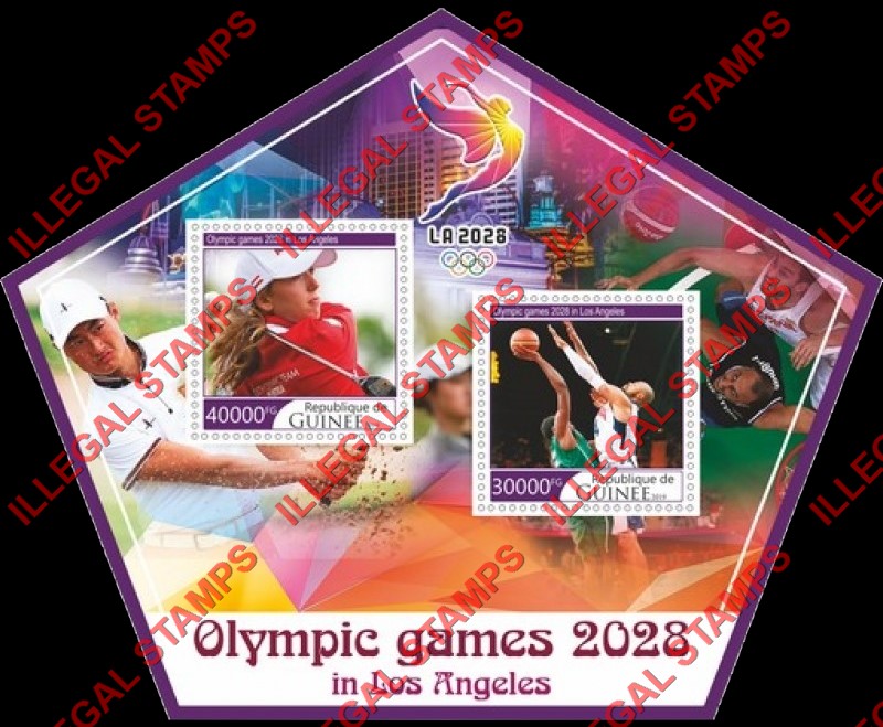 Guinea Republic 2019 Olympic Games in Los Angeles in 2028 (different) Illegal Stamp Souvenir Sheet of 2