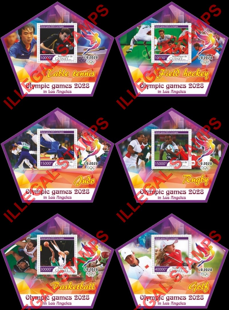 Guinea Republic 2019 Olympic Games in Los Angeles in 2028 (different) Illegal Stamp Souvenir Sheets of 1