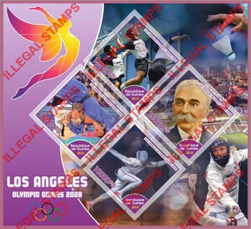 Guinea Republic 2019 Olympic Games in Los Angeles in 2028 Illegal Stamp Souvenir Sheet of 4