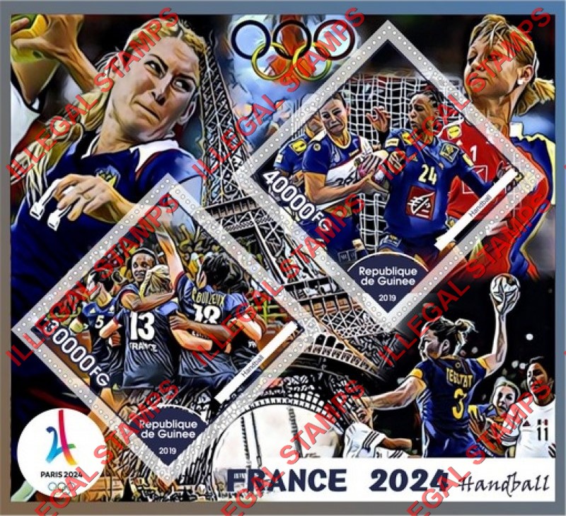 Guinea Republic 2019 Olympic Games in Paris in 2024 Handball Illegal Stamp Souvenir Sheet of 2