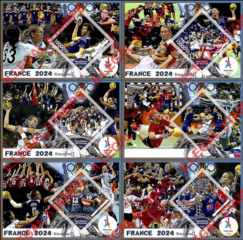 Guinea Republic 2019 Olympic Games in Paris in 2024 Handball Illegal Stamp Souvenir Sheets of 1