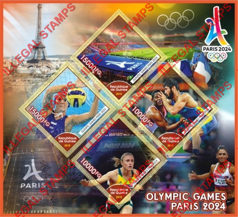 Guinea Republic 2019 Olympic Games in Paris in 2024 Illegal Stamp Souvenir Sheet of 4