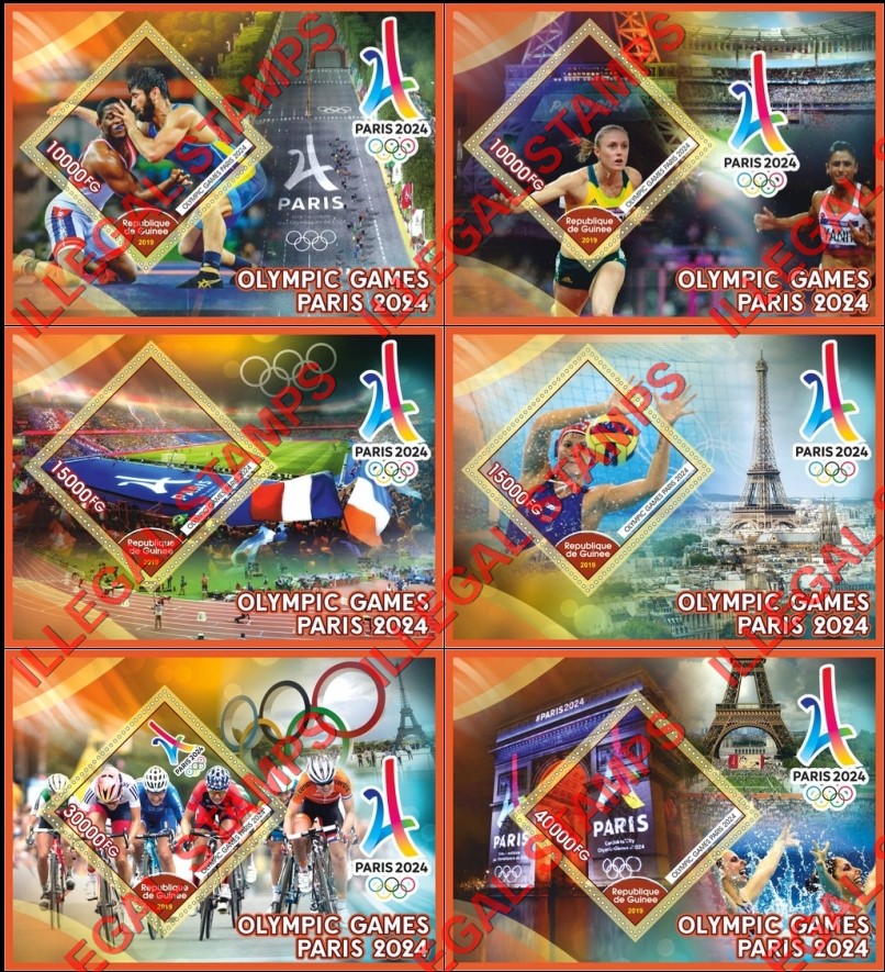 Guinea Republic 2019 Olympic Games in Paris in 2024 Illegal Stamp Souvenir Sheets of 1