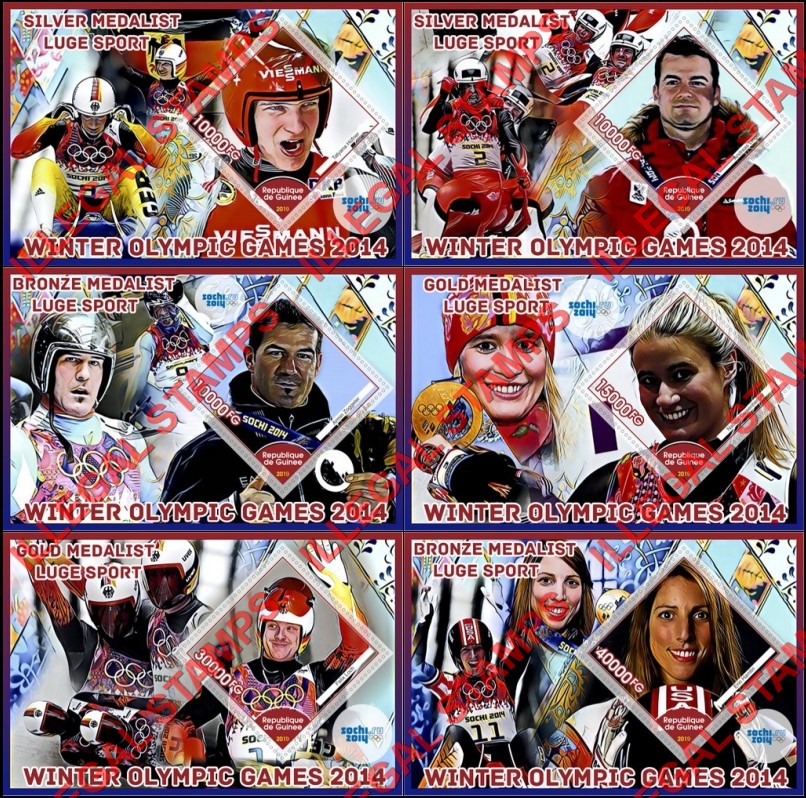 Guinea Republic 2019 Olympic Games in Sochi in 2014 Luge Sport Illegal Stamp Souvenir Sheets of 1