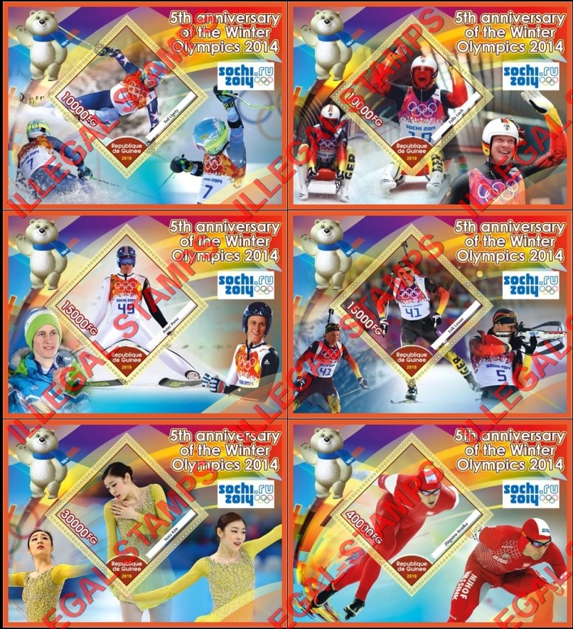 Guinea Republic 2019 Olympic Games in Sochi in 2014 Illegal Stamp Souvenir Sheets of 1