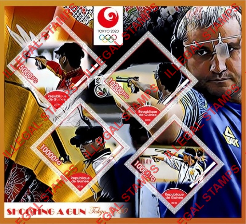 Guinea Republic 2019 Olympic Games in Tokyo in 2020 Shooting a Gun Illegal Stamp Souvenir Sheet of 4