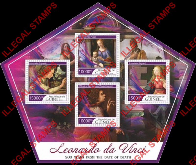 Guinea Republic 2019 Paintings by Leonardo da Vinci (different) Illegal Stamp Souvenir Sheet of 4