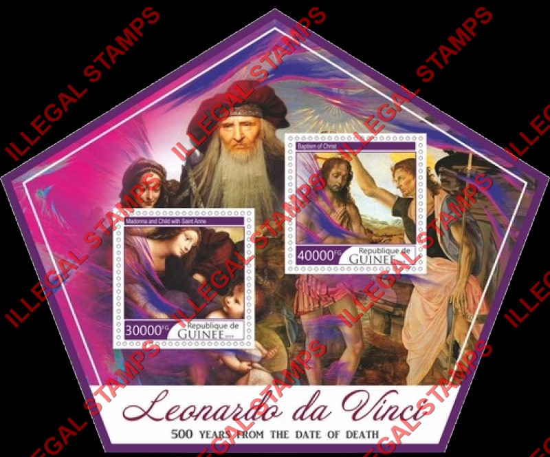 Guinea Republic 2019 Paintings by Leonardo da Vinci (different) Illegal Stamp Souvenir Sheet of 2