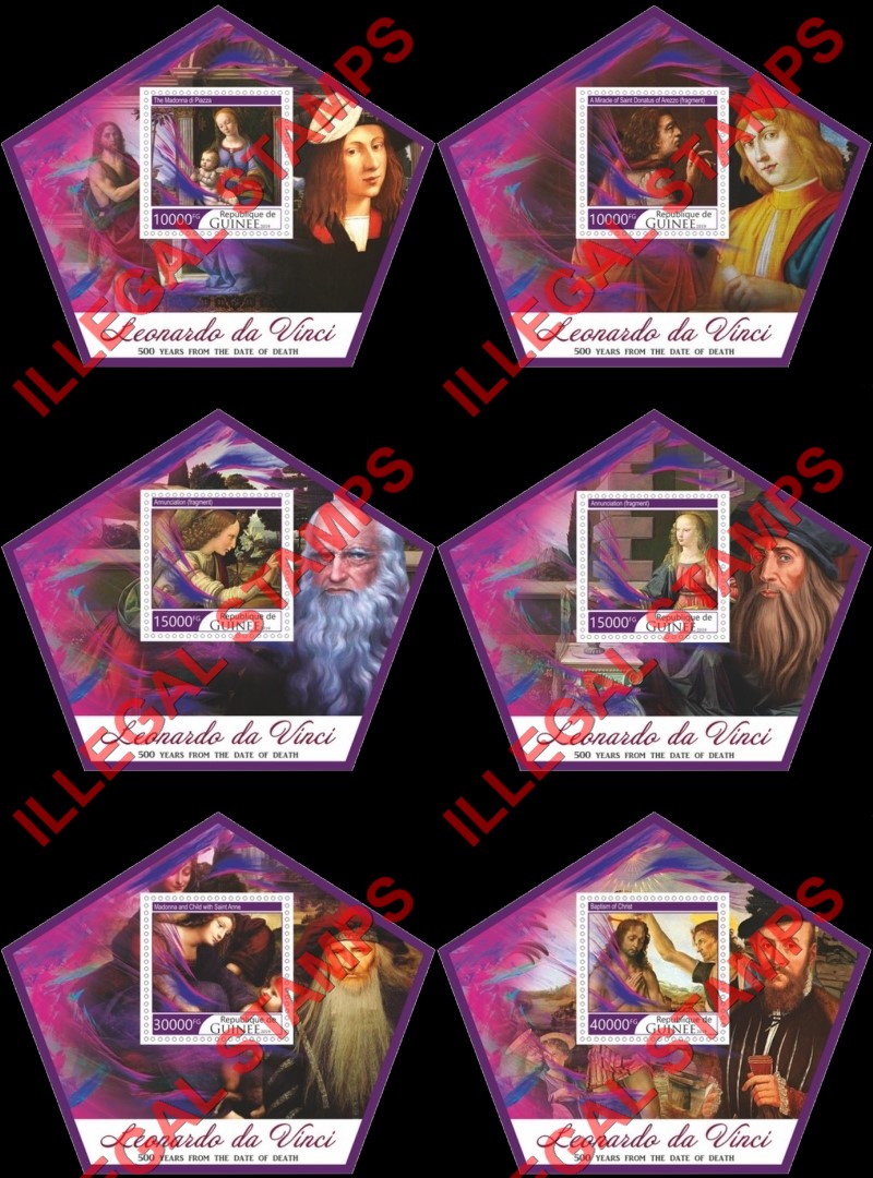 Guinea Republic 2019 Paintings by Leonardo da Vinci (different) Illegal Stamp Souvenir Sheets of 1